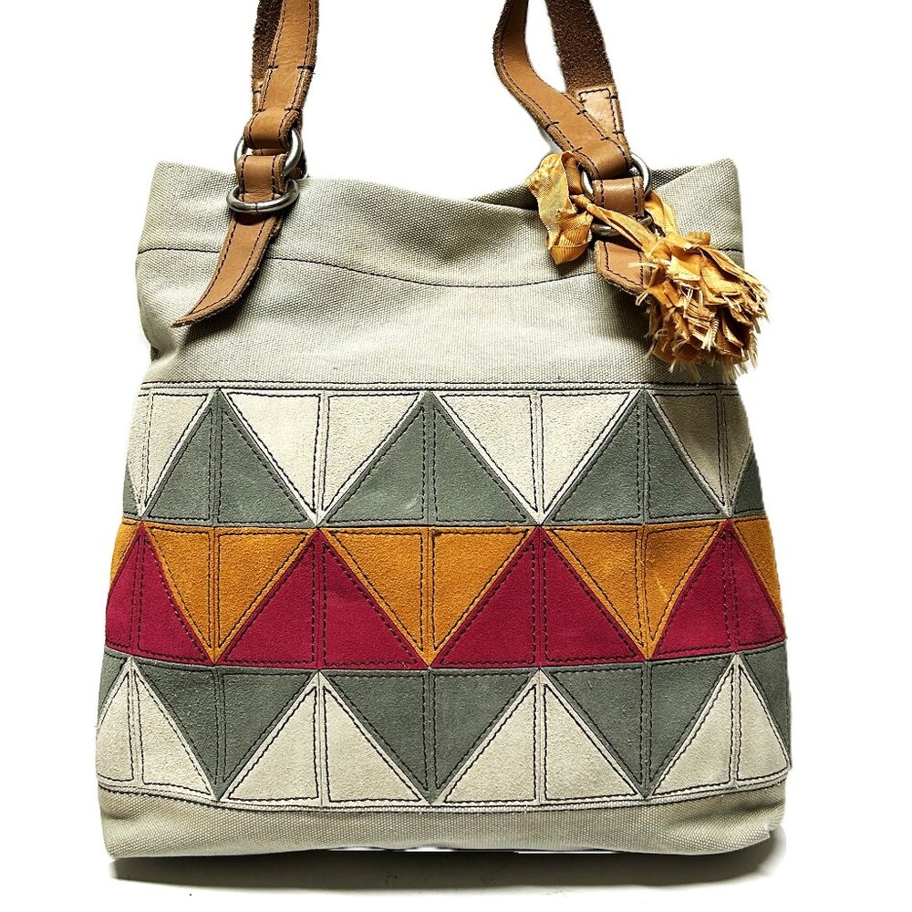 Fossil canvas and leather tote